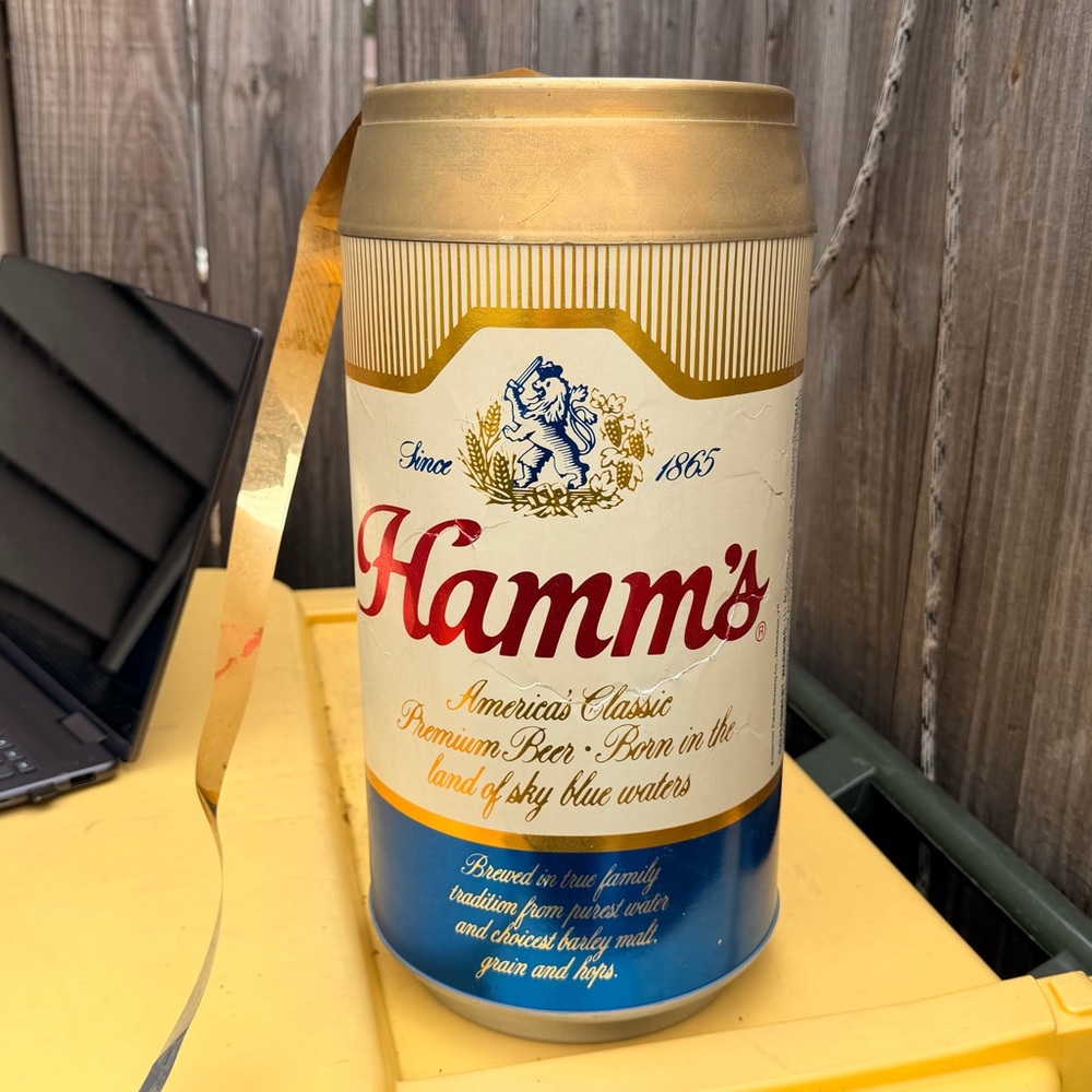 Vintage Hamm’s Beer can Hanging Display Not Complete Just The Can 15” Tall 7” W.